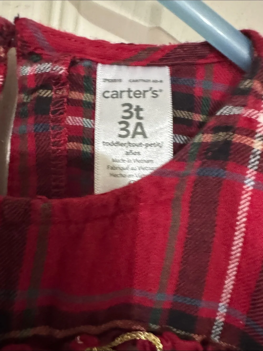 Carter's Red Plaid Long Sleeve Blouse with Gold Bow